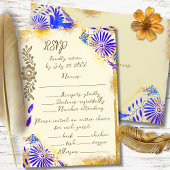 Gold & Blue Mexican Baroque Hummingbird Weddding RSVP Karte