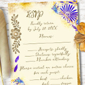 Gold & Blue Mexican Baroque Hummingbird Weddding RSVP Karte