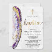 Gold & Blue Mineral Stone Watercolor Taufe Einladung (Vorderseite)