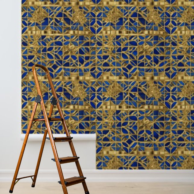 Gold Blue Mosiac Tiles Pattern Peel Stick Tapete (Gold Blue Mosiac Tiles Pattern Peel Stick Wallpaper)