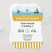 Gold Blue Nautical Birthday Einladung (Vorne/Hinten)