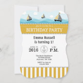 Gold Blue Nautical Birthday Einladung (Vorderseite)