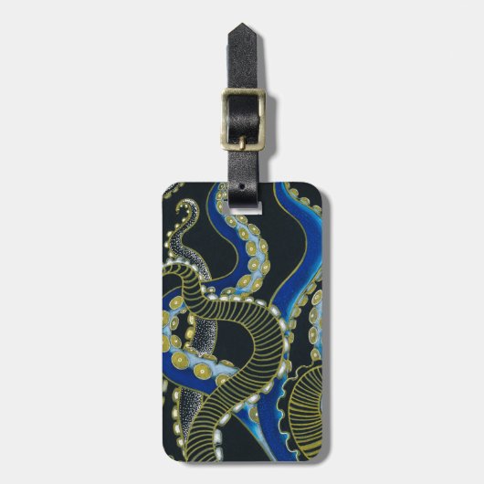Gold Blue Octopus Tentacis Grau Schwarz Gepäckanhänger (Vorderseite vertikal)