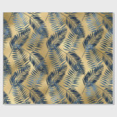 Gold Blue Palm Leaf Wrapping Paper  Geschenkpapier (Flach)