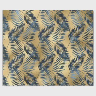 Gold Blue Palm Leaf Wrapping Paper Geschenkpapier