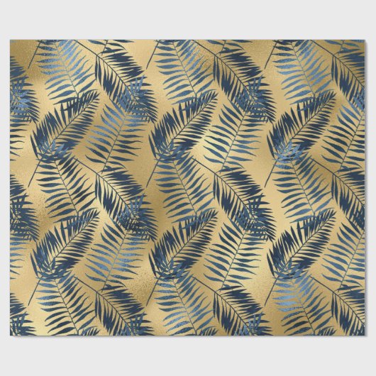 Gold Blue Palm Leaf Wrapping Paper  Geschenkpapier (Flach)