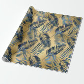 Gold Blue Palm Leaf Wrapping Paper  Geschenkpapier (Ungerollt)