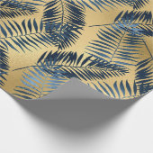 Gold Blue Palm Leaf Wrapping Paper  Geschenkpapier (Ecke)