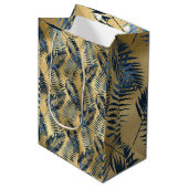 Gold Blue Palm Leaf Wrapping Paper  Mittlere Geschenktüte (Vorderseite Schrägansicht)