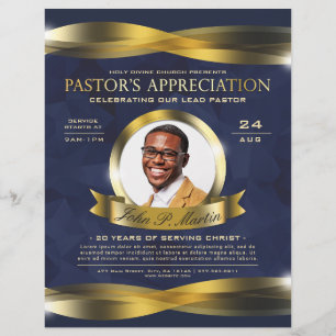 Gold & Blue Pastor's Appreciation Kirche Service Flyer