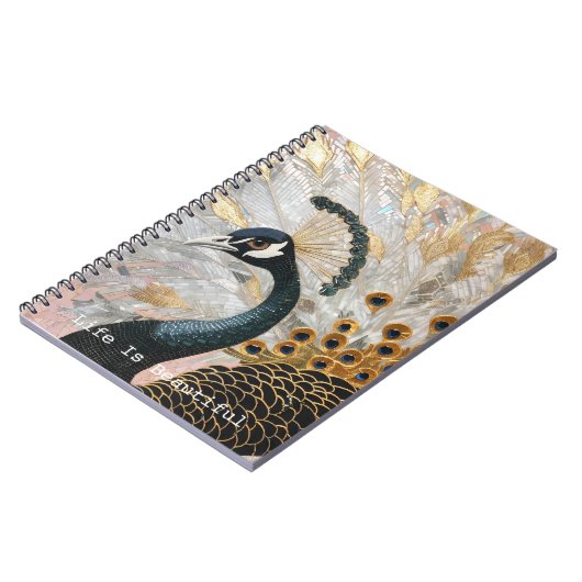 Gold Blue Peacock Feathers Notizblock (Linke Seite)