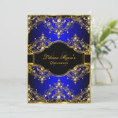 Gold Blue Pearl Vintag Glamour Quinceanera Einladung (Stehend Vorderseite)