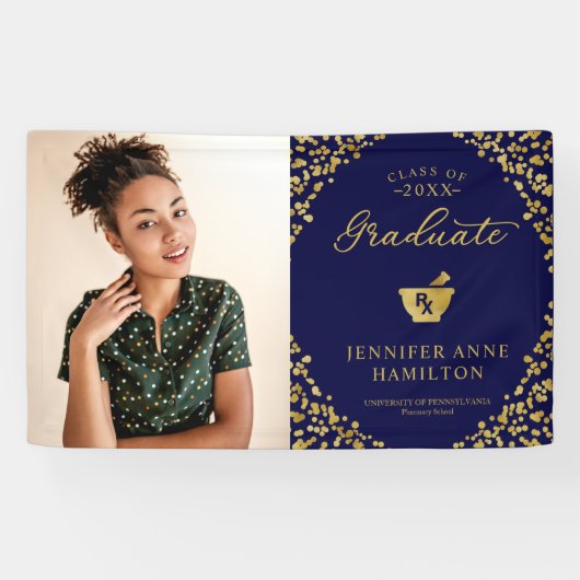 Gold Blue Pharmacy School Abschluss Foto Banner (Horizontal)