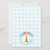 Gold Blue Pine Tree Winter Onederland Birthday Inv Einladung (Rückseite)