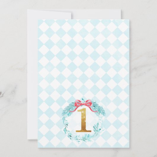 Gold Blue Pine Tree Winter Onederland Birthday Inv Einladung (Rückseite)