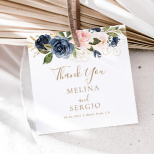 Gold Blue Pink Blume Hochzeit Danke Geschenkanhänger