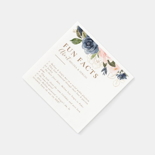 Gold Blue Pink Blume Trivia Fun Fakten Hochzeit Serviette (Ecke)