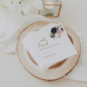 Gold Blue Pink Eat Drink Wir sind Verheiratet Hoch Serviette
