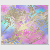 Gold Blue Pink Ombre Marble Shiny Metallic Strokes Geschenkpapier (Flach)