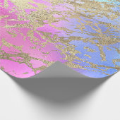Gold Blue Pink Ombre Marble Shiny Metallic Strokes Geschenkpapier (Ecke)