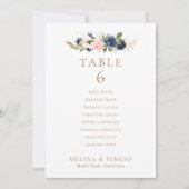 Gold Blue Pink Wedding Table 6 Sitzkarten Karte (Vorderseite)