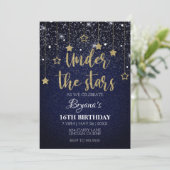 Gold Blue Prom DIY Under Stars Starry Birthday Einladung (Stehend Vorderseite)