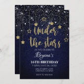 Gold Blue Prom DIY Under Stars Starry Birthday Einladung (Vorne/Hinten)