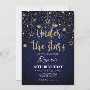 Gold Blue Prom DIY Under Stars Starry Birthday Einladung