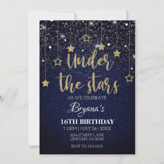 Gold Blue Prom DIY Under Stars Starry Birthday Einladung