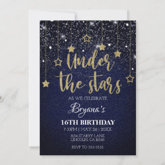 Gold Blue Prom Under Stars Startnight Geburtstag Einladung