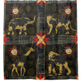 Gold Blue Red Safari World Map Afrikanische Tiere Duschvorhang (Vorderseite)
