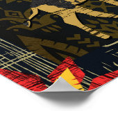 Gold Blue Red Safari World Map Afrikanische Tiere Poster (Ecke)