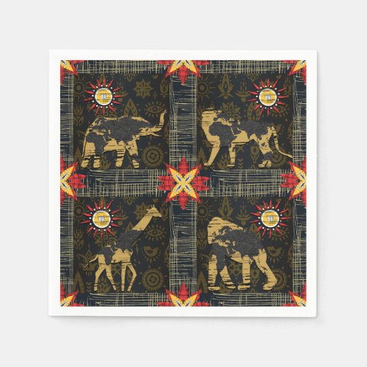 Gold Blue Red Safari World Map Afrikanische Tiere Serviette (Vorderseite)