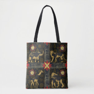 Gold Blue Red Safari World Map Afrikanische Tiere Tasche