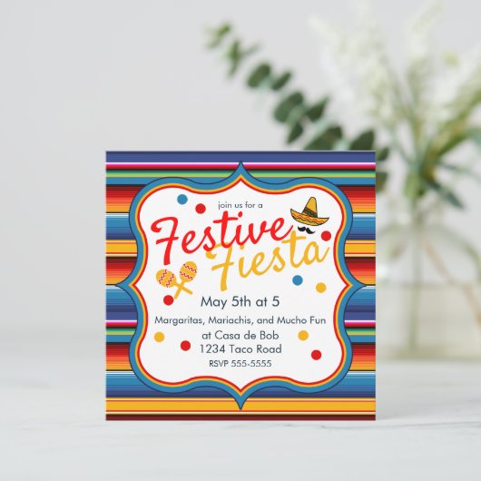 Gold Blue Red Sarape Cinco de Mayo Einladung (Stehend Vorderseite)