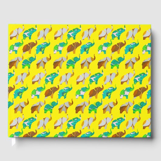 Gold & Blue Retro Elephants Gästebuch (Vorderseite)