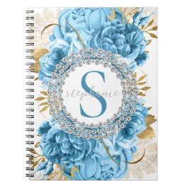 Gold Blue Rose Monogram Diamonds Luxury Glamour Notizblock