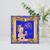 Gold Blue Royal Prince Baby Dusche Blonde Baby Boy Einladung (Stehend Vorderseite)