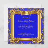 Gold Blue Royal Prince Baby Dusche Blonde Baby Boy Einladung (Rückseite)
