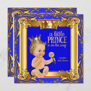 Gold Blue Royal Prince Baby Dusche Blonde Baby Boy Einladung