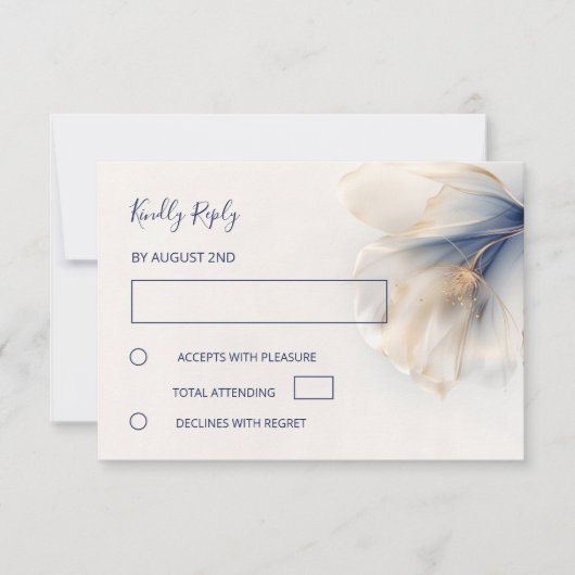 Gold Blue Smokey Flower Wedding RSVP Karte (Vorderseite)