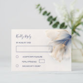 Gold Blue Smokey Flower Wedding RSVP Karte (Stehend Vorderseite)