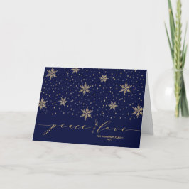 Gold & Blue Snowflakes - Friede und Liebe Weihnach Feiertagskarte