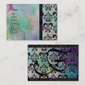 GOLD BLUE SPARKLING DAMASK MONOGRAM, grüne Fuchsie Visitenkarte (Vorne/Hinten)