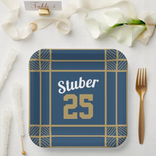 Gold & Blue Sports Themenpapiertafel Pappteller (Hochzeit)