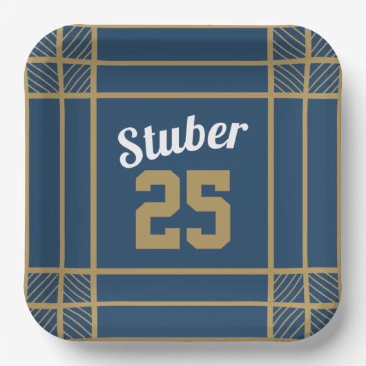 Gold & Blue Sports Themenpapiertafel Pappteller (Vorderseite)