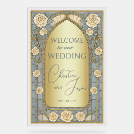 Gold Blue Stained Glass Floral Wedding Welcome Acrylschild