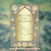 Gold Blue Stained Glass Floral Wedding Welcome  Acrylschild (Neutral)