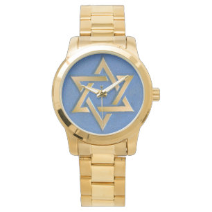 Gold Blue Star von David Art Panel Armbanduhr