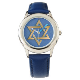 Gold Blue Star von David Art Panel Armbanduhr